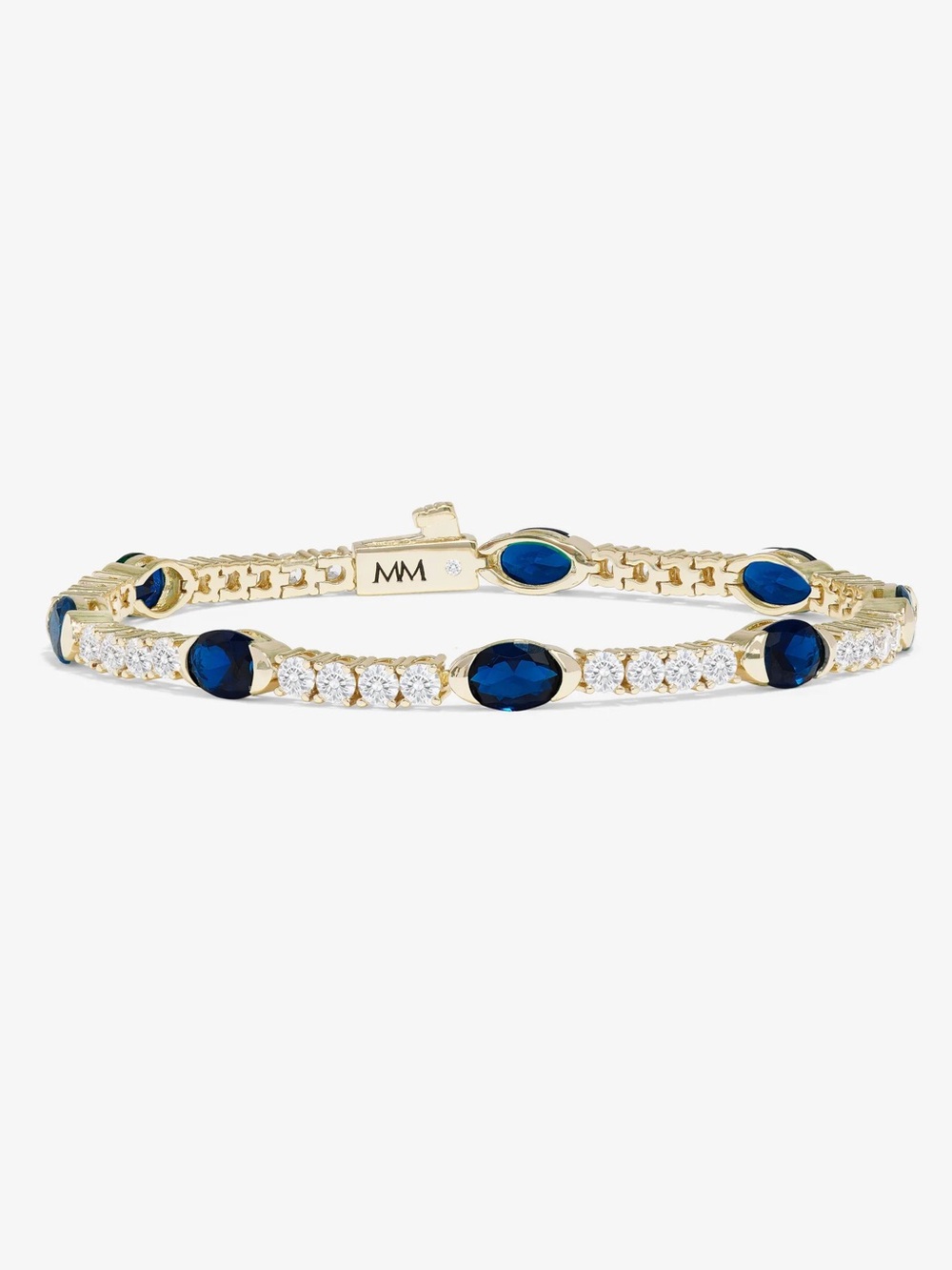 Melinda Maria Gold Tennis Bracelet with Simulated Sapphires and Diamondettes 3mm